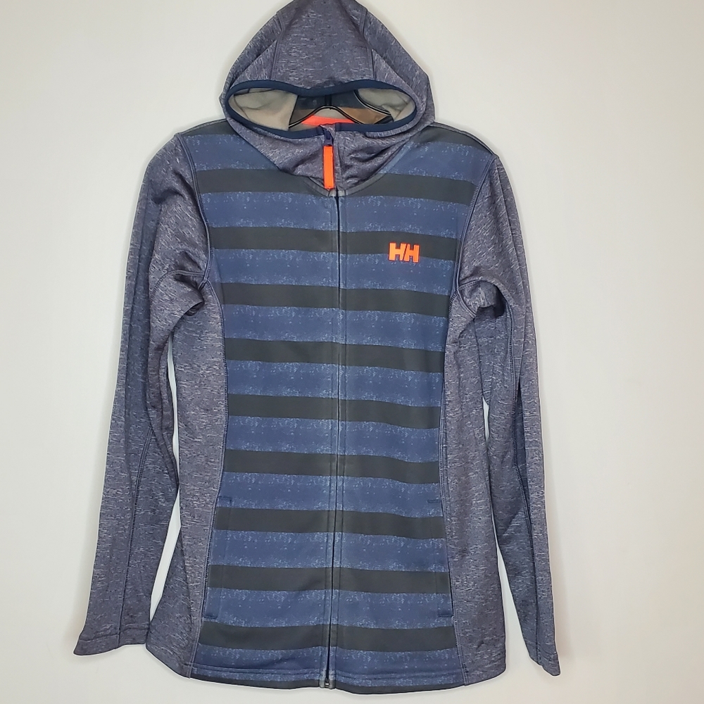 Helly Hansen‎ hooded sweater full zip jacket blue Space Dye stripe size medium